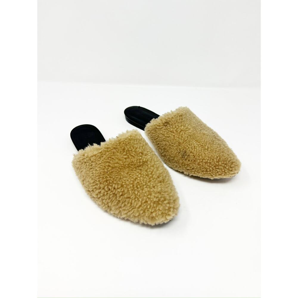 Jenni Kayne Shearling Flat Pointy Toe Mule Slip On Shoe Natural Brown EU 37